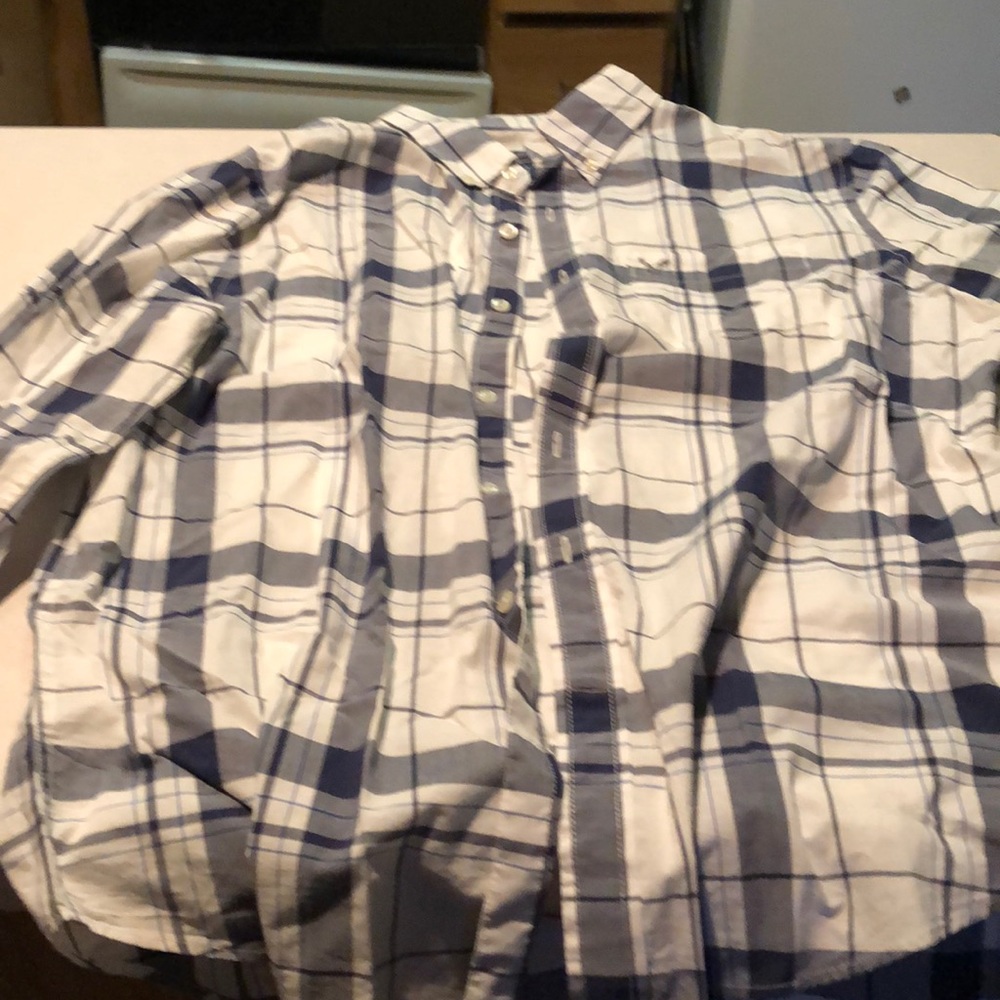 White and blue plaid shirt